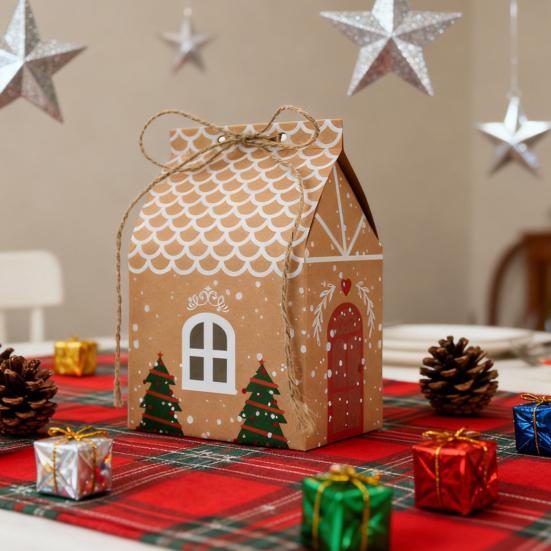 24 шт. Рождественская подарочная коробка в виде коттеджа 3D всплывающая подарочная коробка в форме домика бумажная коробка для угощений для праздничных сувениров упаковка для печенья и конфет