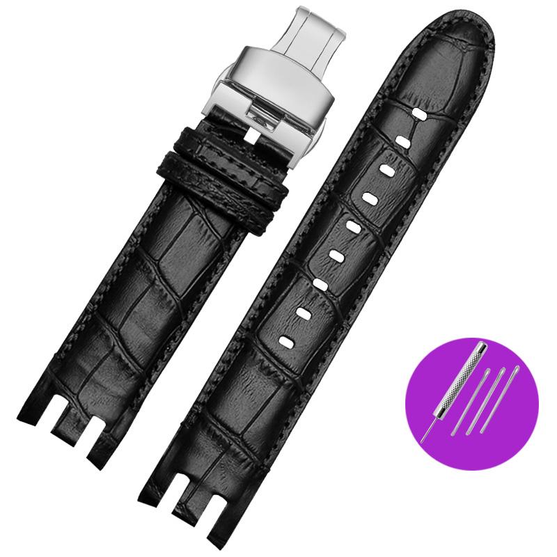 Классический ремешок для часов из натуральной кожи для Swatch Yrs403 412 402G Series, изогнутый вогнуто-выпуклый ремешок из коровьей кожи 21 мм, аксессуар для мужских часов