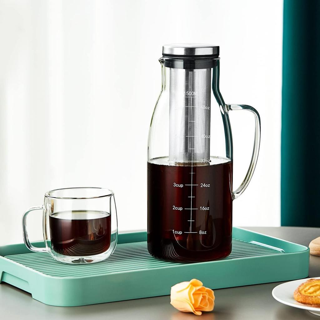 Pokaro Tea Cold Brew Iced Coffee Maker, 1500ml, Cold Brew Coffee Pot, Made of Heat-Resistant Glass, Coffee Server, Coffee Jug, Cold Brewer, Removable