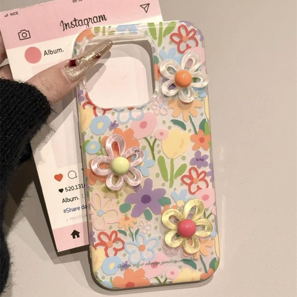 Three-Dimensional Colorful Flower Phone Case for Apple iPhone 16 promax-Soft Silicone Shockproof Creative Cover On iPhone16/15/14/13/12/11/Plus/Pro