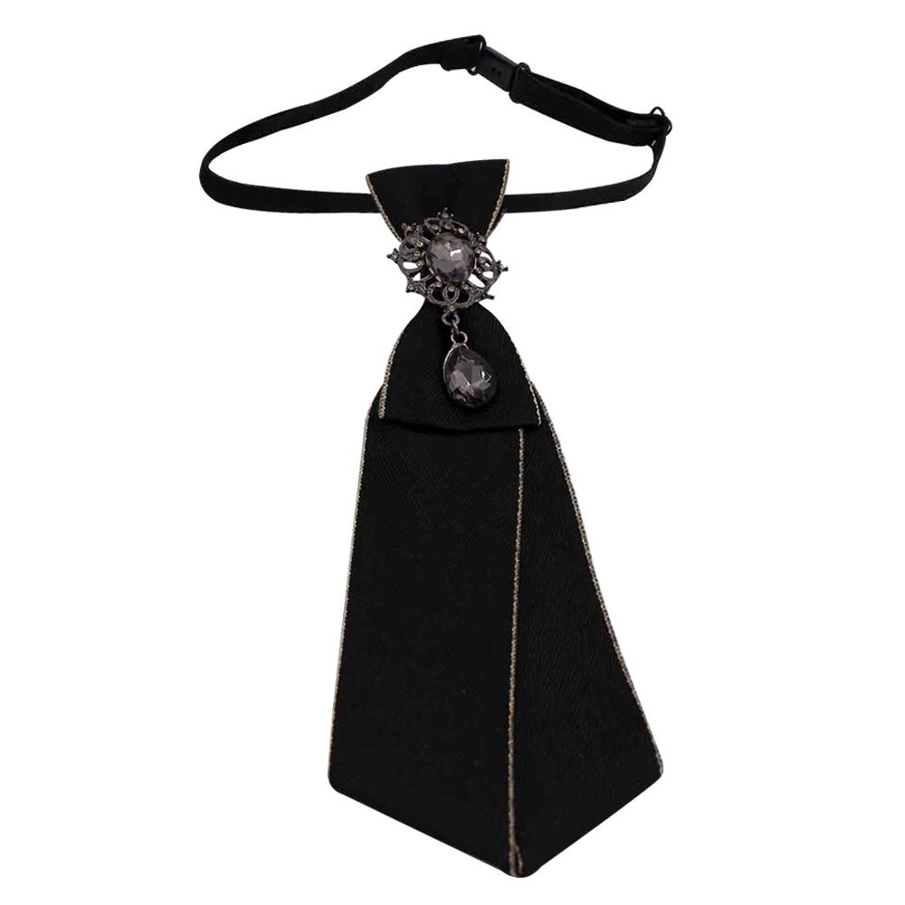 Punk Black Necktie Gothic Metal Chain Crystal Rhinestone Jewelry Bowtie Evening Adjustable Pre-Tied JK Shirt Decoration Bow Tie