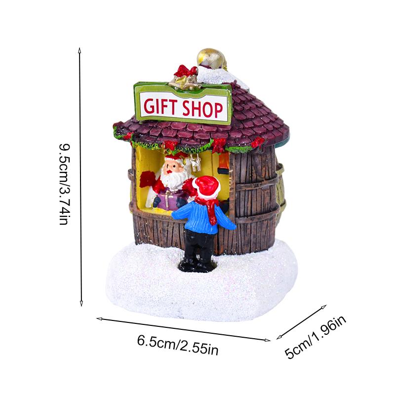 Christmas LED Light Resin House Santa Claus Gift Shop Ornaments 2025 New Year Decoration for Home Luminous Cabin Landscape Craft