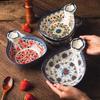 Винтажная цветочная керамическая тарелка, тарелка для пельменей с уксусом, овощная салатница, фруктовая чаша, тарелка для закусок, керамическая посуда