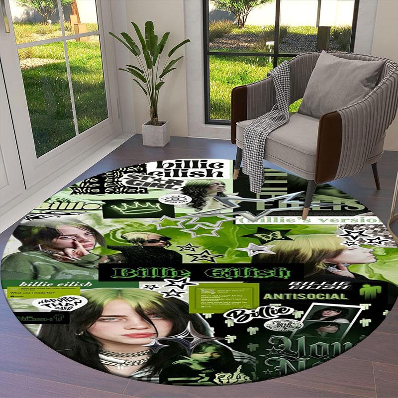 Billie Eilish Custom Name Round Area Rug,Carpet Rug for Living Room Bedroom Sofa Playroom Decor,Non-slip Floor Mat
