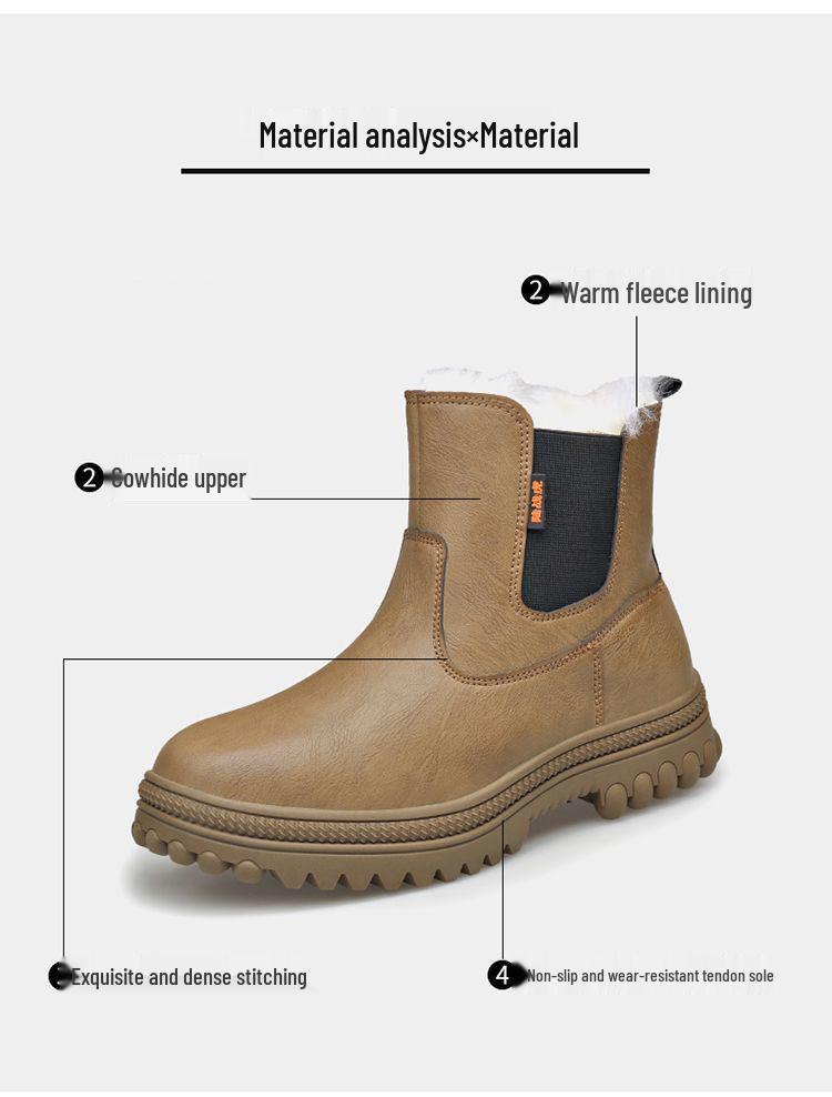 Мужские зимние шерстяные высокие кожаные сноубутсы, толстые и теплые, нескользящие, уличные, в монгольском стиле.