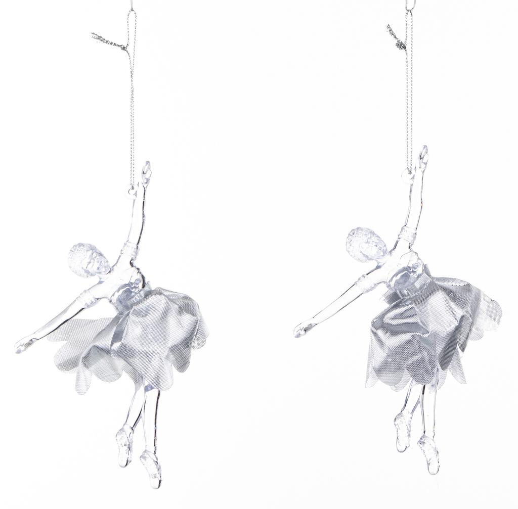 Christmas tree pendants in a set of 2 - Ballerina in a silver dress 15x9x3 cm