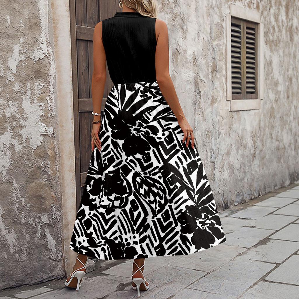 Women Summer Dresses Bohemian Women's Casual And Fashionable V-neck Sleeveless Printing Mid Length Dress