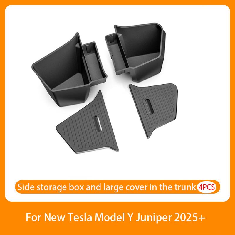 For Tesla Model Y Juniper 2025 TPE Rear Trunk Left Right Side Storage Box Tail Boot Organizer Partition Decoration Accessories