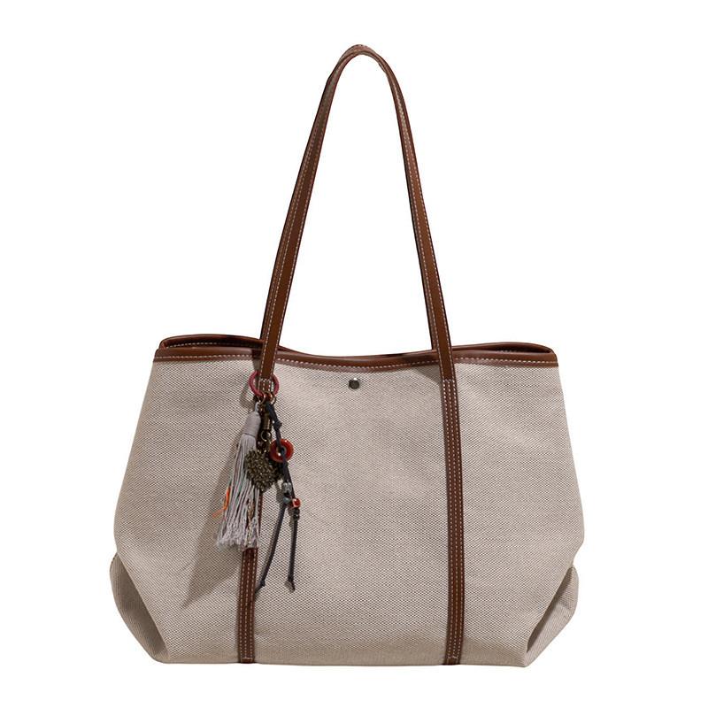 Simple Pu Spliced Bag With Double Shoulder Straps For Office And Shopping