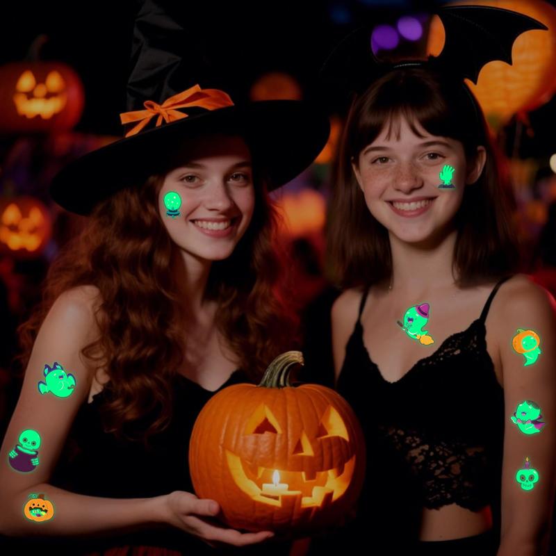 10Sheets Luminous Halloween Tattoo Stickers Ghost Pumpkin Kids Adults Halloween Party Decoration Glow In The Dark Supplies Gifts