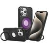 For iPhone 15 Pro Max Case Magnetic Kickstand PU Leather Coated PC+TPU Phone Cover