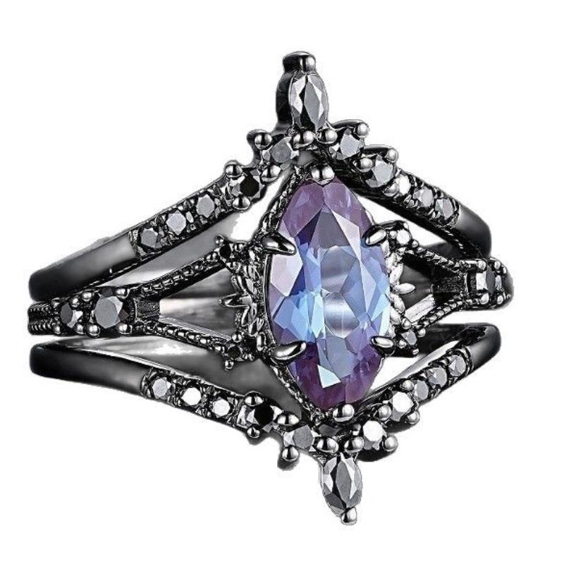 Винтажное Черное Геометрическое Кольцо для Женщин с Инкрустацией Цветными Цирконами Модный Вечерний Помолвочный Набор Колец Ювелирные Изделия