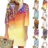Летние платья для женщин, модное повседневное свободное платье с V-образным вырезом и рукавами 3/4 с принтом