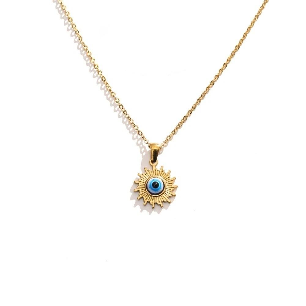 Minimalist Blue Eye Pendant Necklace Stainless Steel Geometric Jewelry  Wedding