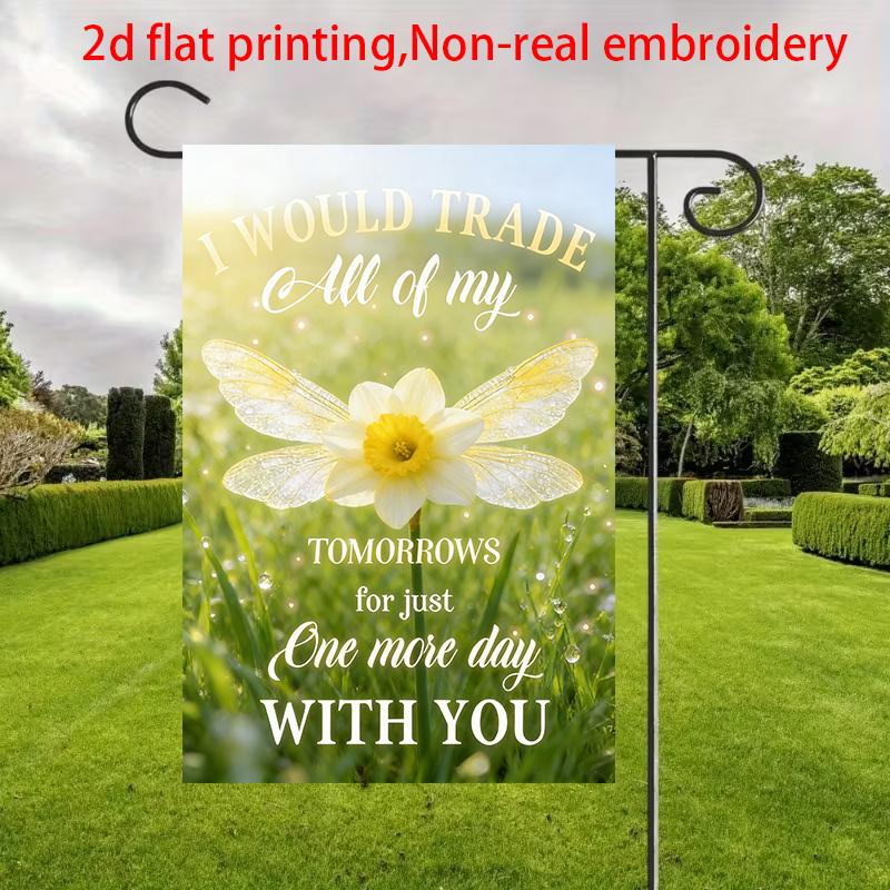 2D Flat, 1pc, 2D Flat Printing, Narcissus Flower Pattern Garden Flag: "Wish to Spend One More Day with You", Polyester Material, Multiple Sizes, Machi