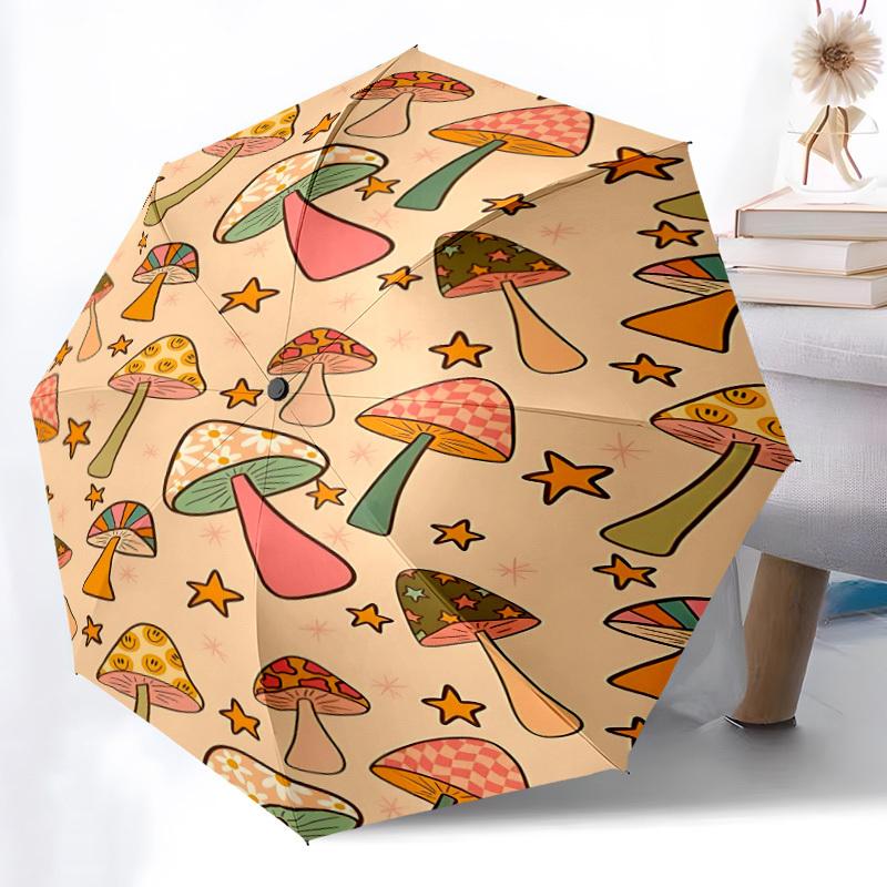1pc Mushroom Pattern Automatic Open/Close Umbrella, Portable Folding Umbrella for Travel, Themed Events088