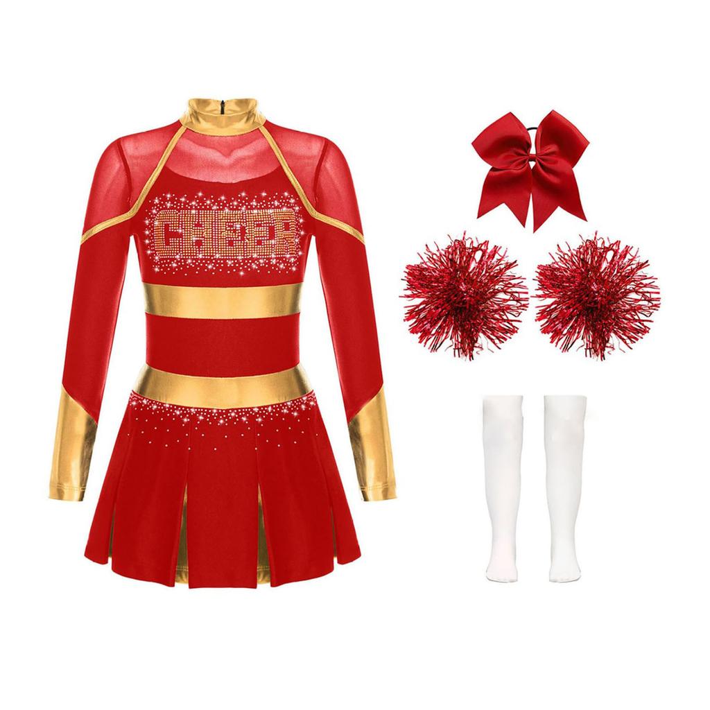 Детский модный костюм для чирлидинга и косплея, комплект (Платье + Аксессуар для волос + Цветок для руки + Носки)