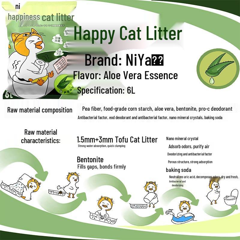 Дезодорирующий смешанный кошачий наполнитель NiYa: Тофу и бентонит, 20 фунтов (6 мешков по 2,5 кг каждый)