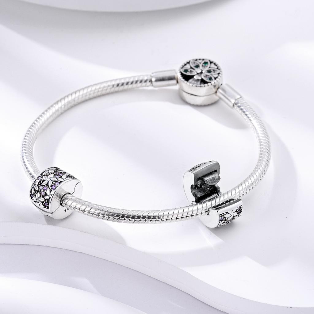 Silver Clasp 925 Silver Pave Clip Charms Colored Beads Stopper Safety Chain Fit Original Bangle Bracelet Jewelry Clip