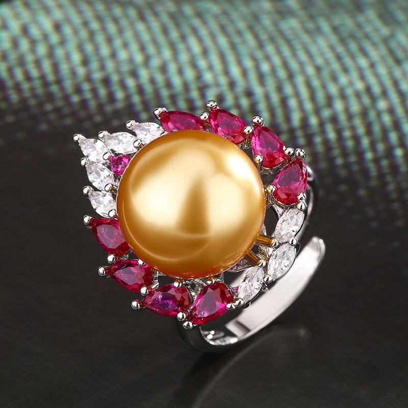 Модное кольцо Commuter Pearl Ring Pigeon Blood Royal Blue Light Luxury Premium Open Ring Female