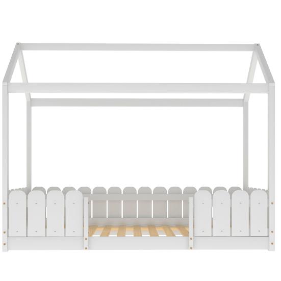 Children Bed Single Sturdy Construction High Stability Fence Design Mildew-proof Good Load-bearing Bedstead Anti-fall Smooth Surface Frame Wooden