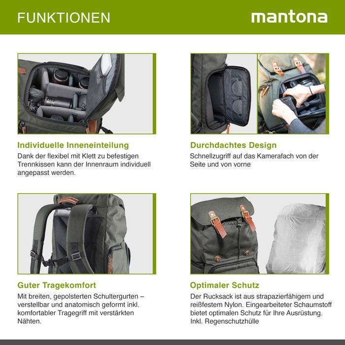 Sac à dos appareil photo - mantona - luis - nylon - cuir - vert