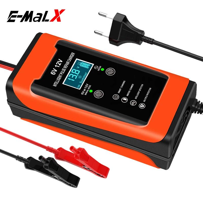 6V 12V 6A Car Battery Charger Universal Smart Fast Charge Cycle GEL Lead-Acid Charger Auto Motorcycle Pulse Repair LCD Display