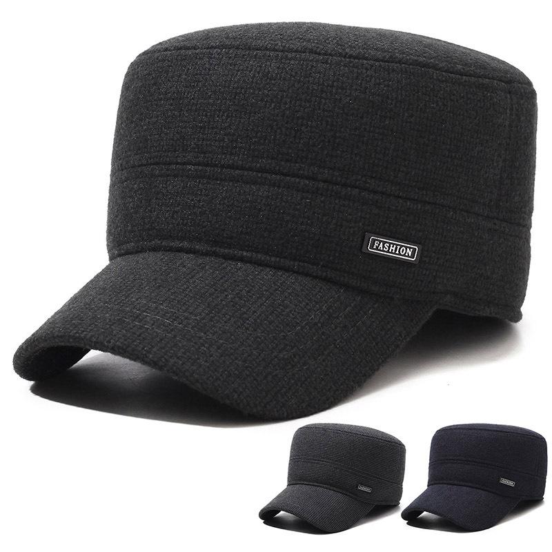 Men's Winter Middle-Aged and Elderly Woolen Flat Cap Outdoor Coldproof Thick Ear Protection Warm Cap