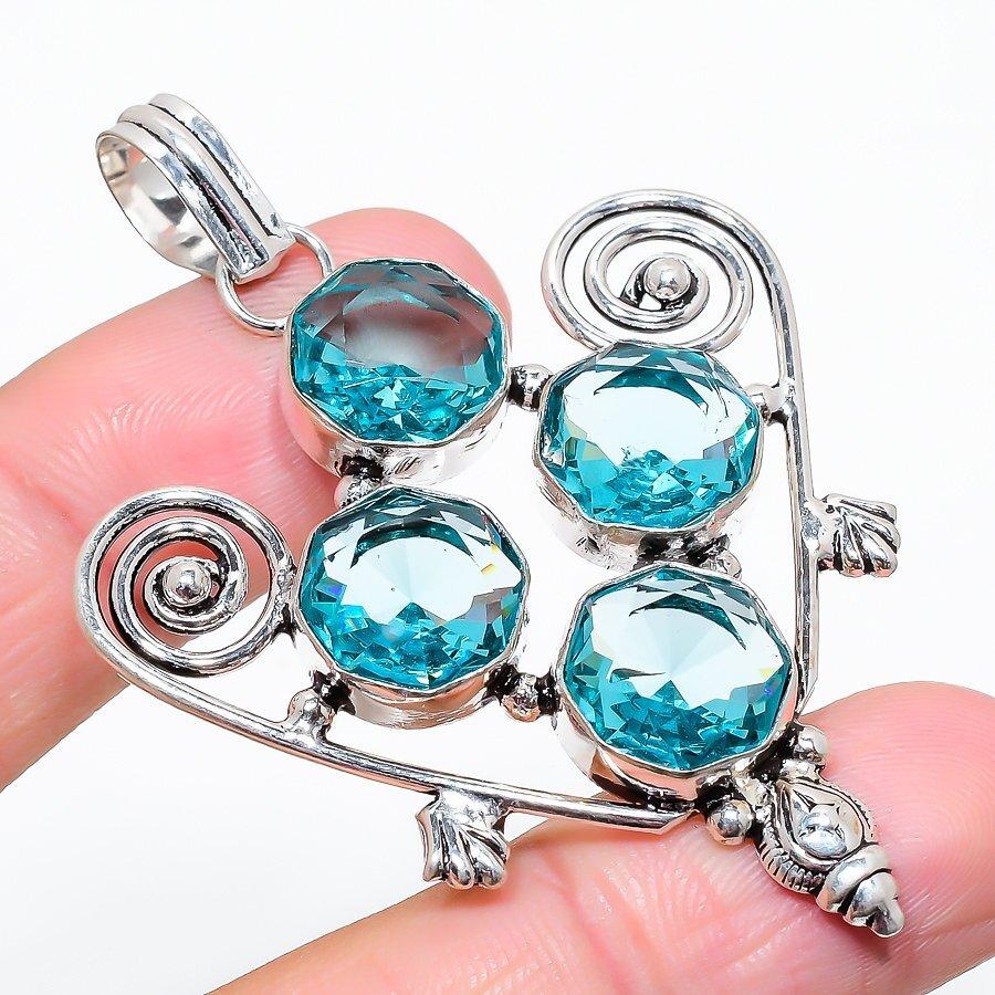 Swiss Blue Topaz Gemstone 925 Sterling Silver Jewelry Pendant 2.56" y325