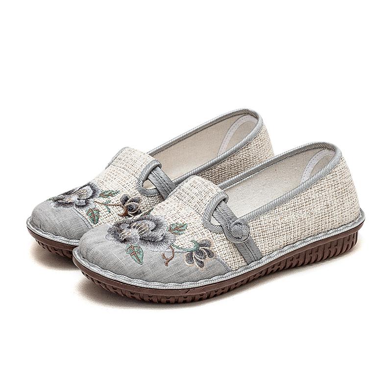 Этнический стиль Вышитые цветы Туфли Женские Летние Ретро Модные Круглые Лоферы Дышащие Плоские Туфли Zapatos Para Mujer Повседневные
