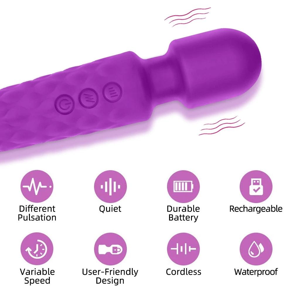 20 Mode Powerful USB Rechargeable Vibrator Electric Body Massage Magic Wand Massager Dildo Vibrators Sex Toy For Women Wife Clit