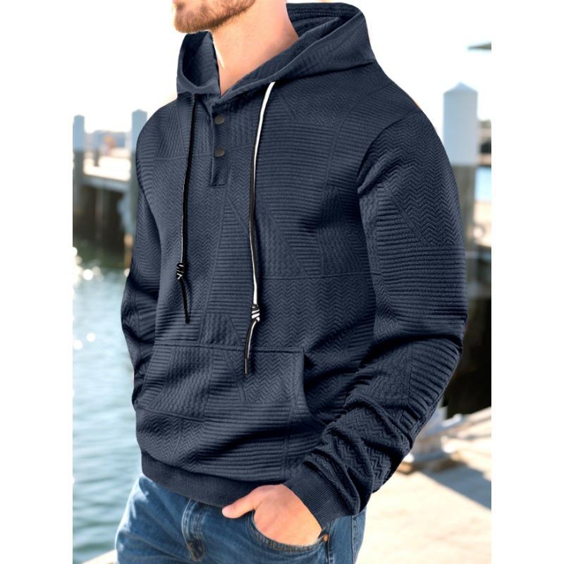 Мужская повседневная свободная толстовка-пуловер с капюшоном и карманами, с длинным рукавом, жаккардовая