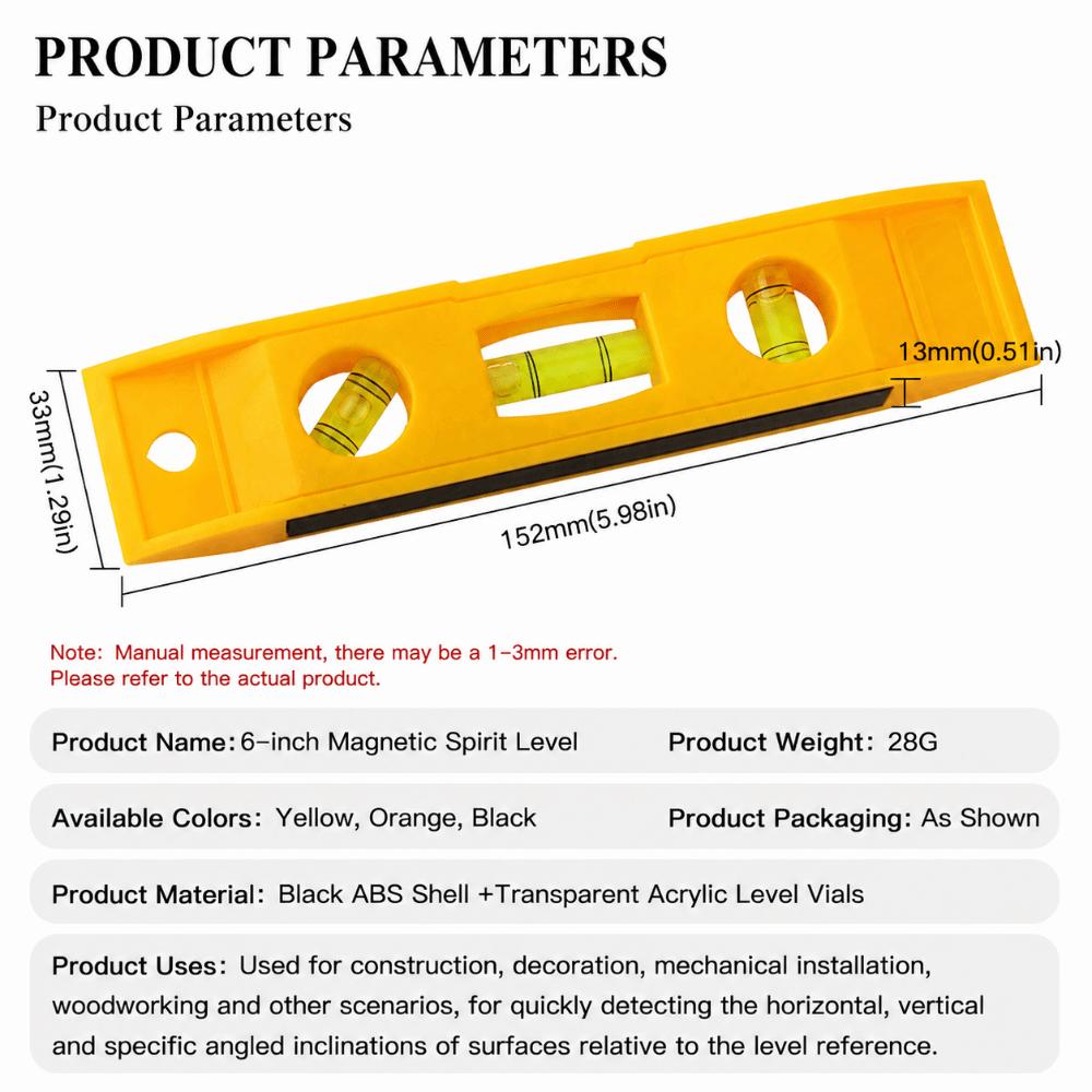 6 Inch Balance Ruler Light Compact Body Hand Measure Tool Mini Spirit Level  Installation Work