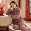 Coral Fleece Pajamas Women's Autumn and Winter Plus Velvet Long-sleeved Trousers Suit Women's Warm Home Service