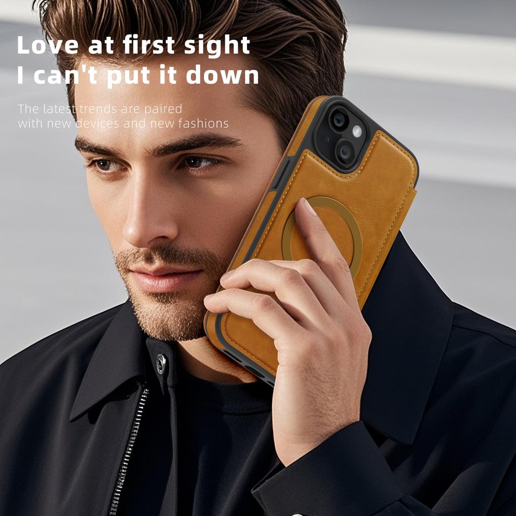 For iPhone 14 Plus Case Compatible with MagSafe RFID Blocking Card Holder Leather Phone Cover