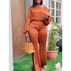 Women Polka Dot Long Sleeve Long Pants Loose Off Shoulder Casual Two Piece Set