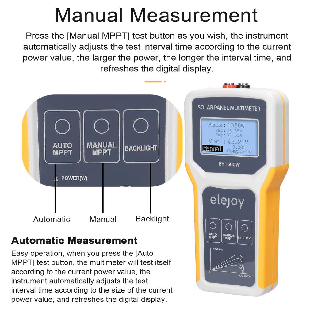 EY1800/EY1600W/EY800W/EL400B Solar Photovoltaic Panel Tester Multimeter Auto/Manual MPPT Detection Voltage Test Tool Voltmeter