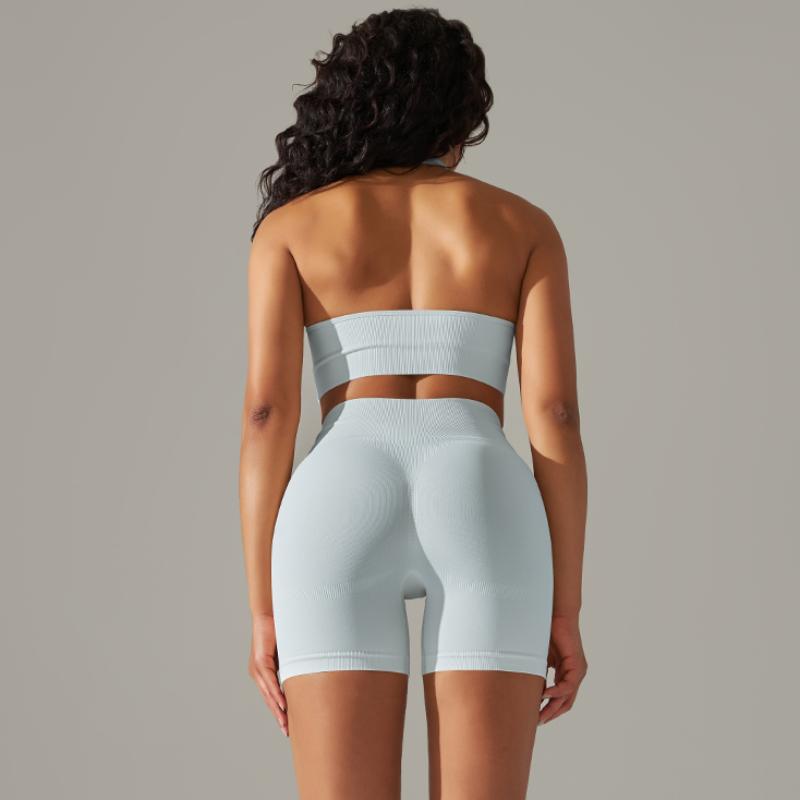 Nessaj Seamless Yoga Set Women Fitness Outfits Peach Hip Shorts Suit Shockproof Sports Bra Gym Running Suits