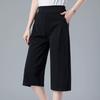 Women Solid Casual Pocket Wide Leg Pants Elastic Waist Loose Pants Cropped Womens Summer Outfits Cropped Pants for Women Casual