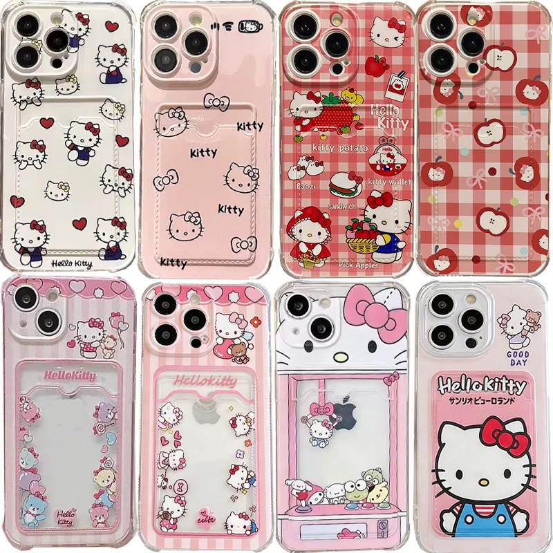 Мультяшный держатель для карт Hello Kitty Чехол для Iphone 17 Pro Max 17 Air 16 15 14 12 13 11 Pro Max 16e 15 16 Plus 12 13 mini Обложка