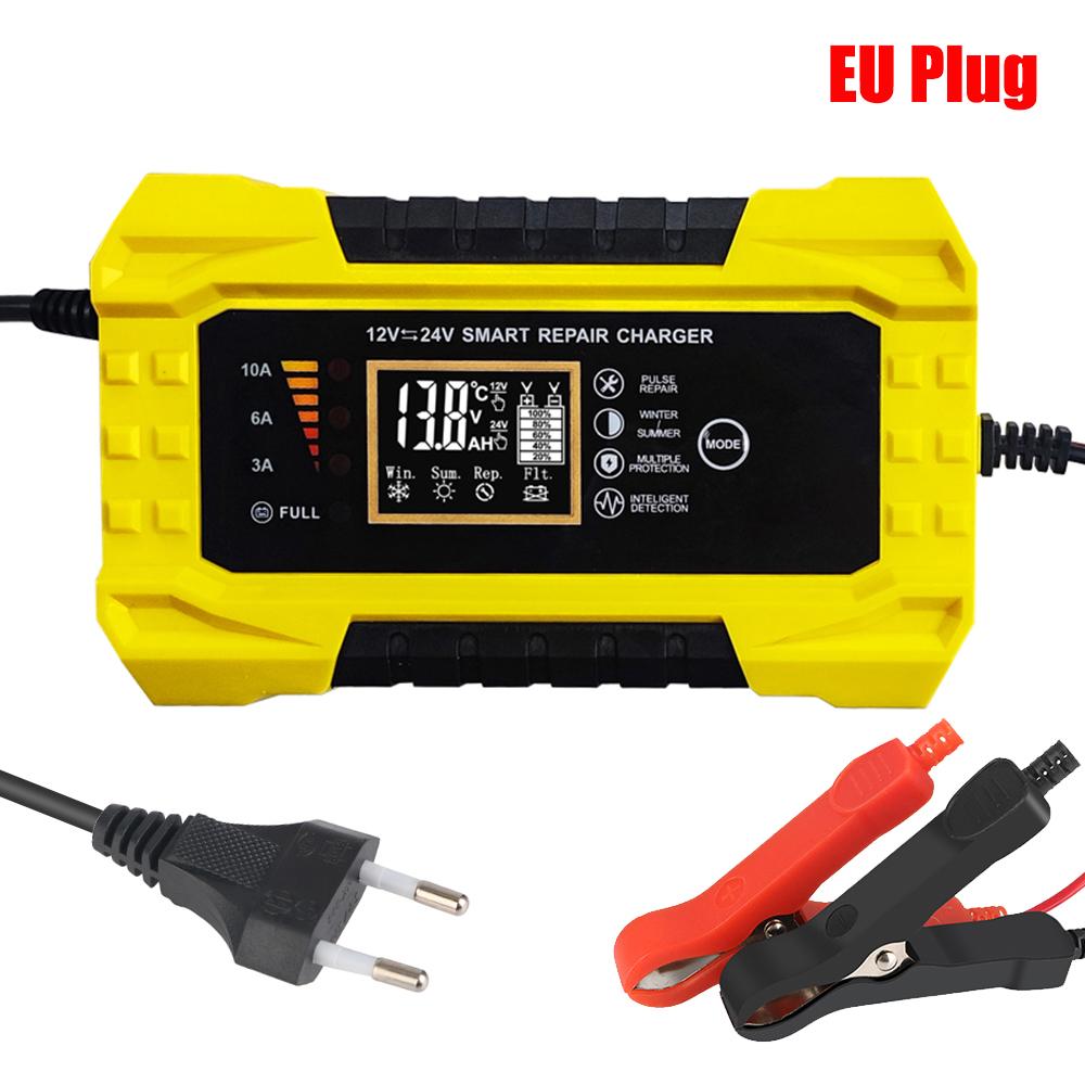 Вход 110 В/220 В Зарядное устройство для автомобильного аккумулятора Импульсное восстановление 24 В 5 А Для мокрого сухого свинцово-кислотного гелевого аккумулятора 12 В 10 А Вилка ЕС США