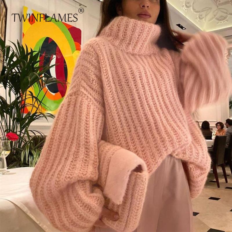 Водолазка, вязаные свитера, женские осенне-зимние теплые пушистые свитера большого размера, женские пуловеры с длинными рукавами, женские топы