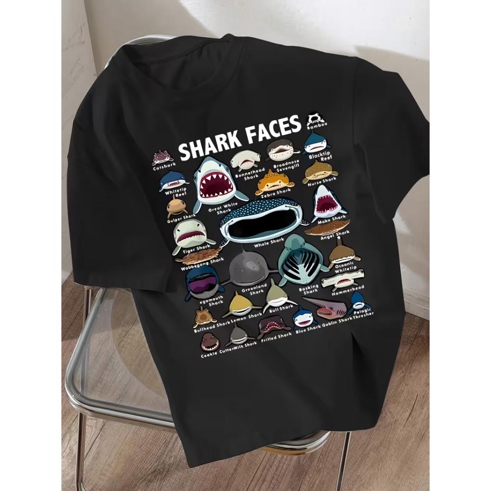 New Spring Summer Loose T-shirt, Cool Fun Ocean Animal Whale and Shark Print Tops, Unisex Casual Fashion Versatile Streetwear