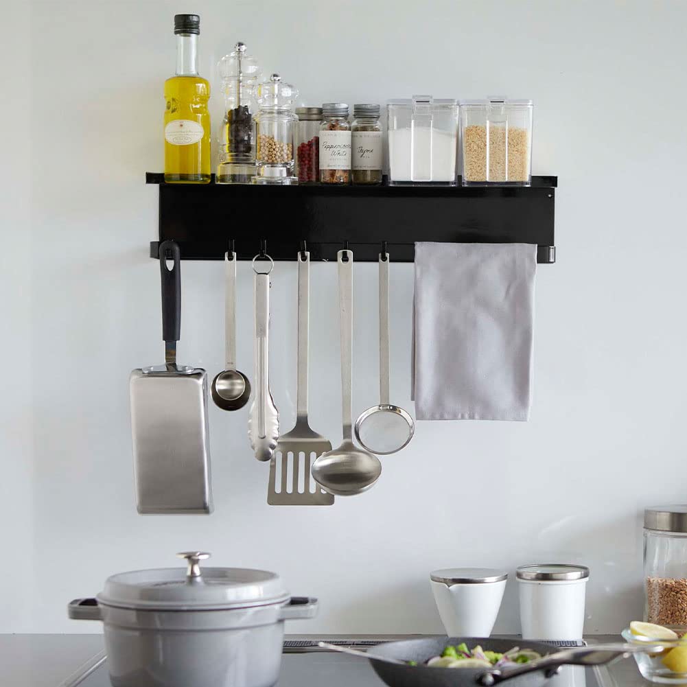 Yamazaki Jitsugyo 5691 Магнитный широкий поднос для кухонных принадлежностей, черная башня, кухонное хранилище, держатель для кухонной бумаги, держатель для кухонных принадлежностей и прибл.