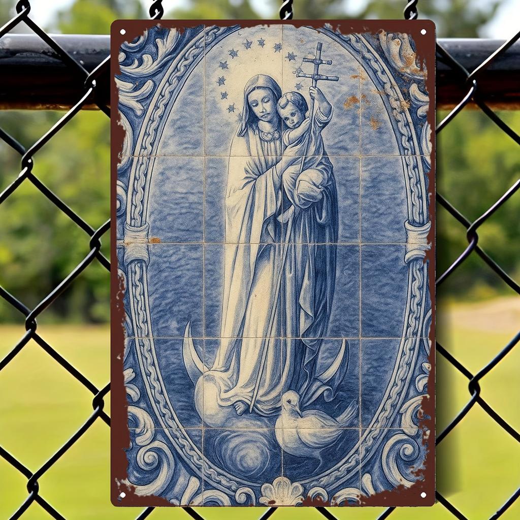D Metal Sign Religious Vintage Metal Wall Art Mother Mary Porcelain Pendant Design x cm Durable Metal Print for Home Gard
