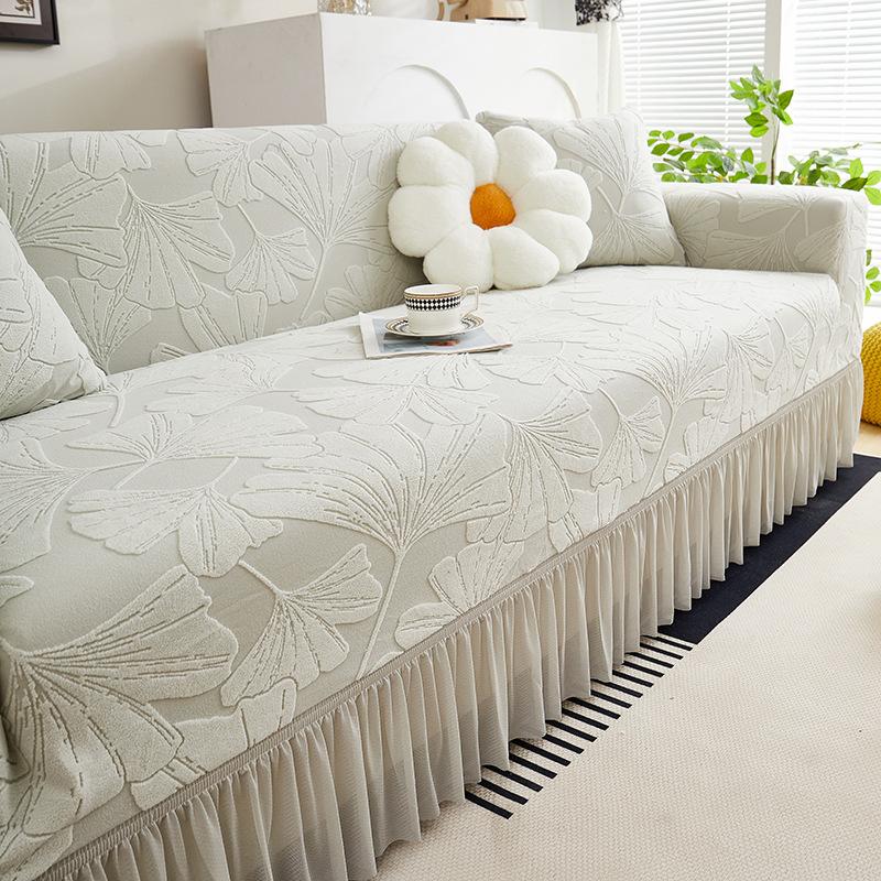 Чехол на диван с юбкой в виде листьев гинкго Комплект «Все включено» Универсальный Всесезонный Универсальный Новый Эластичный Защитный Чехол от царапин кошек