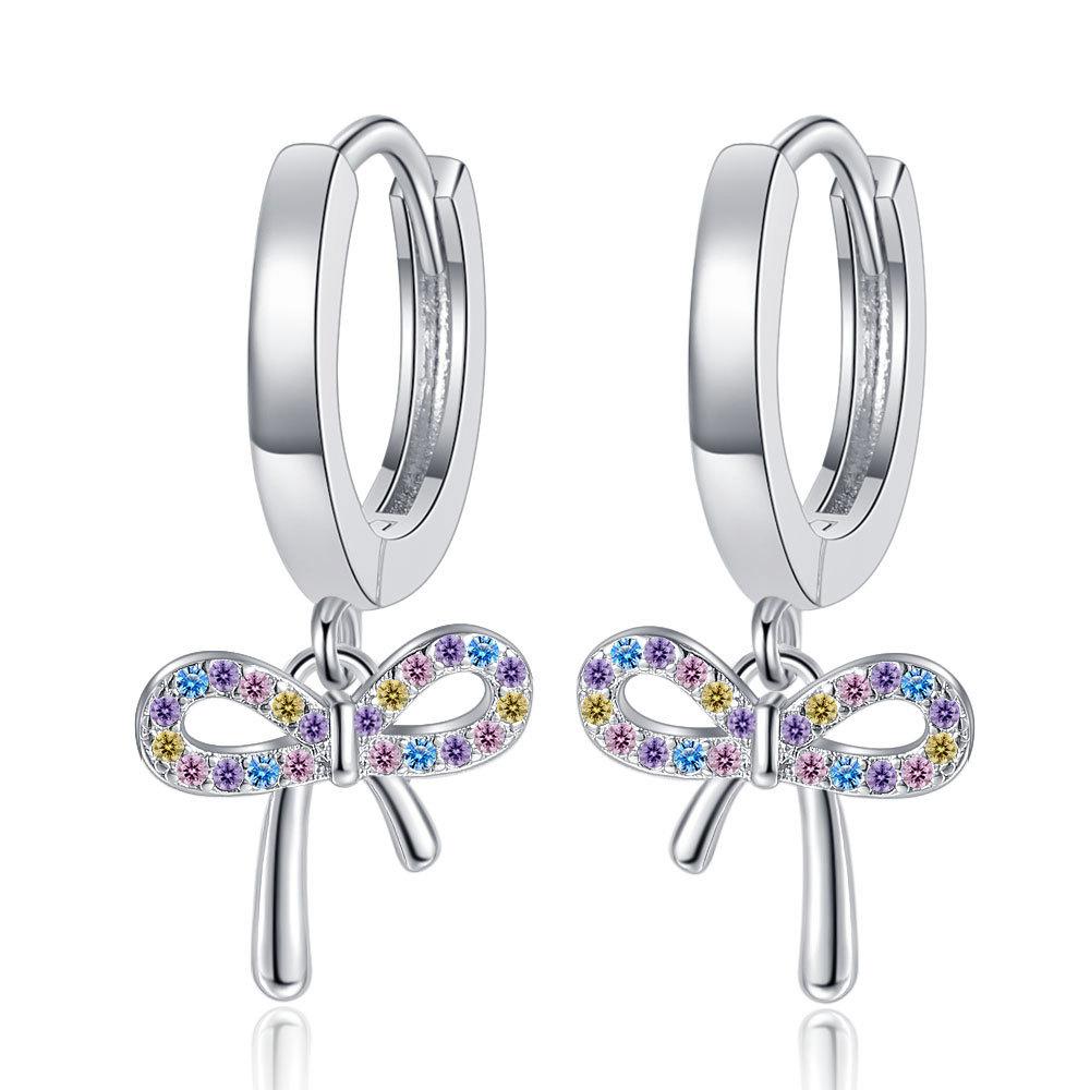New Real 925 Sterling Silver Bow Earrings for Women Teens Bowknot Hoop Huggie Ribbon Tassel Earrings Wedding Jewelry Gift