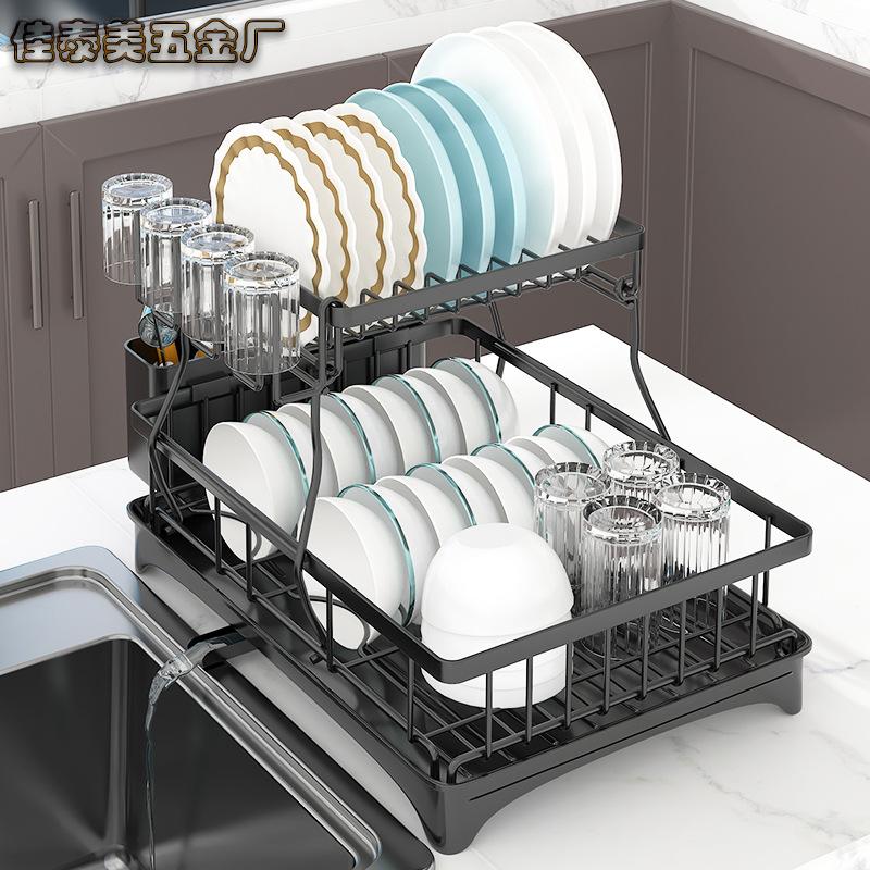 Dish Drying Rack With Drainboard Detachable Stainless Steel 2 Tier Large Dish Racks Drainer Sink Organizer With Utensils Holder