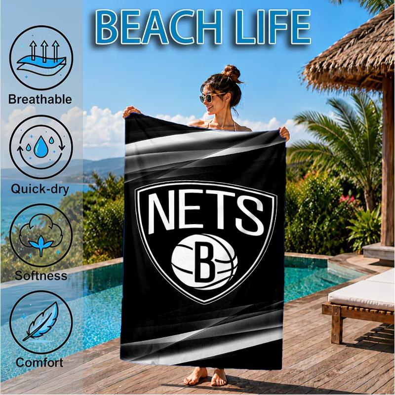 Brook-lyn Nets Art Beach Towel, Super Soft Microfiber, Perfect Gift for Her/Him, Birthday, for Pool, Beach, Travel, Decor Beach Party