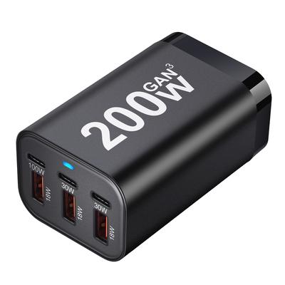 Зарядное устройство GaN с 6 портами USB-C мощностью 200 Вт для быстрой зарядки iPhone 16/15/14/13/12 серии, а также для Huawei и Samsung Galaxy S25/S24/S23/S22/S21.